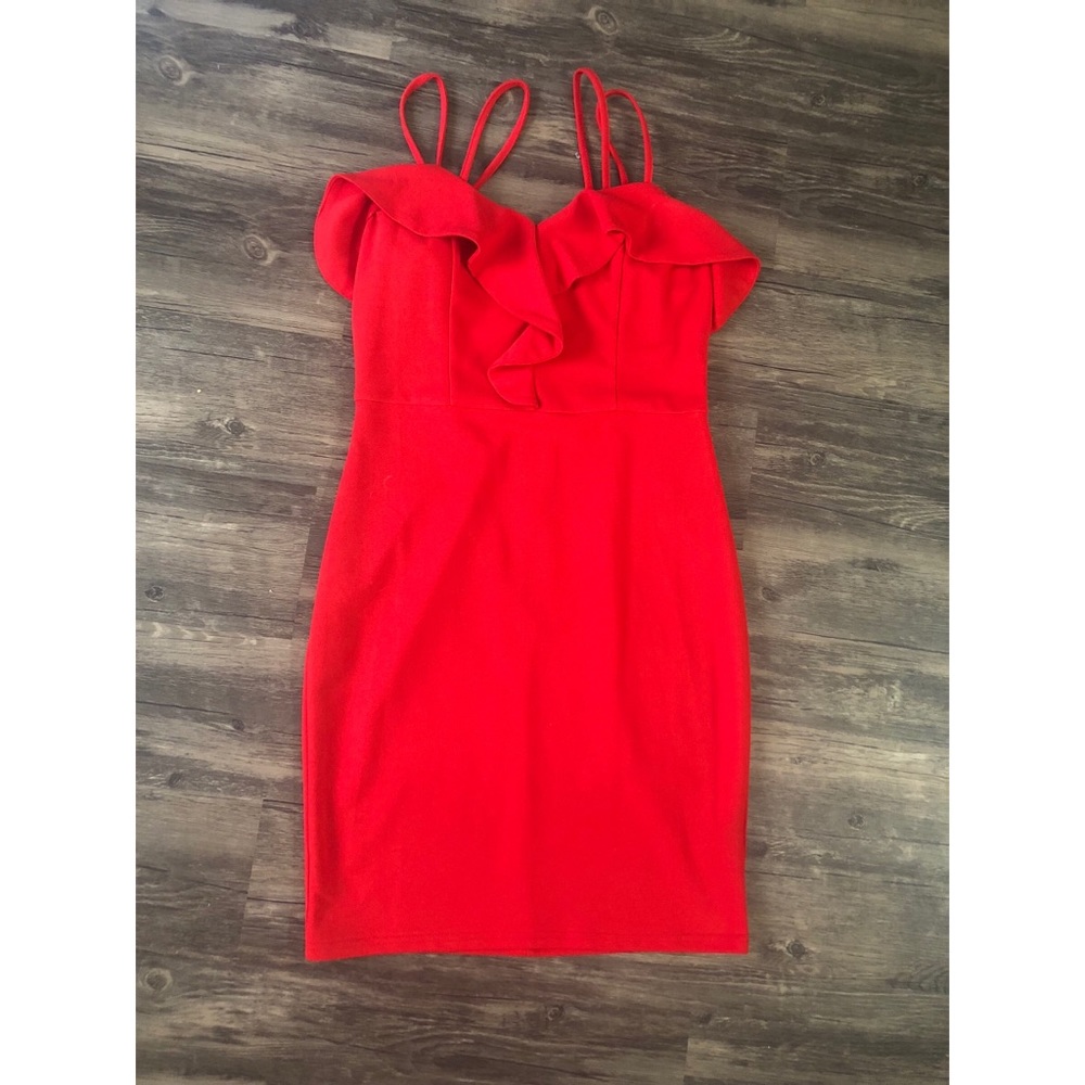 Red mini ruffle dress with double strap